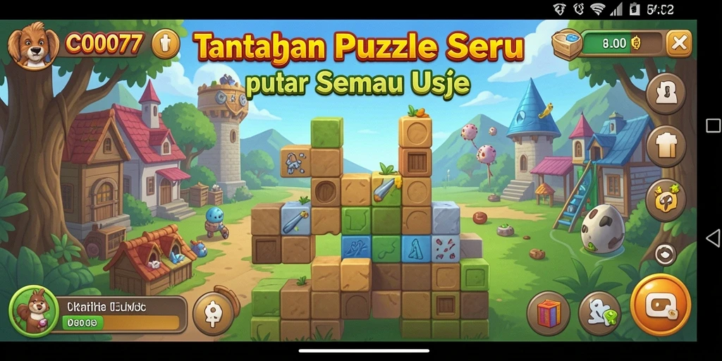 Screenshot gameplay C0077 menunjukkan tantangan Puzzle yang menawan.