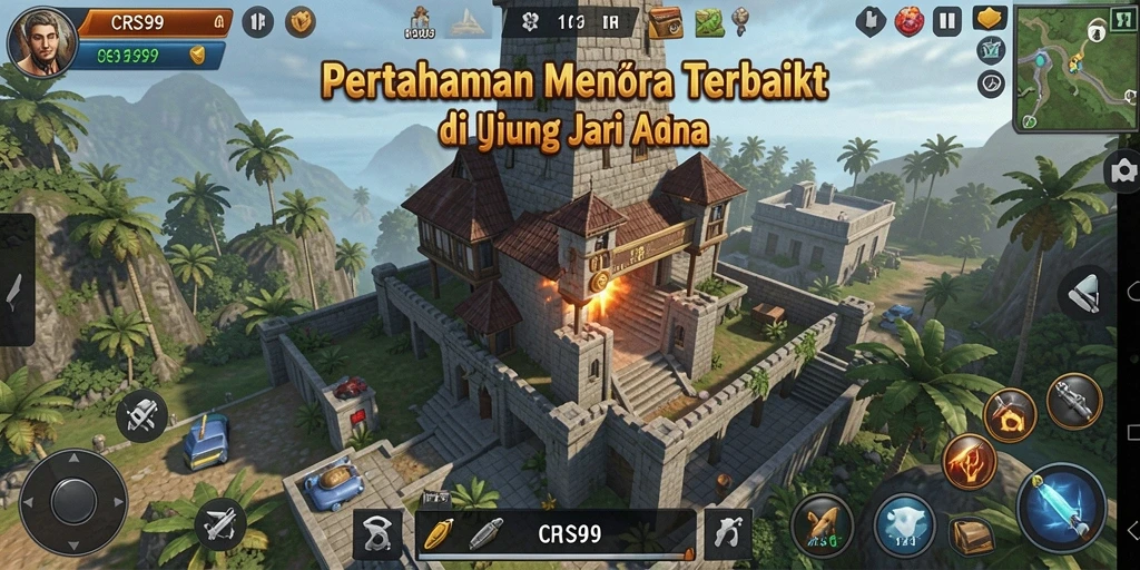 Tampilan menarik gameplay Tower Defense di CRS99, menara berfungsi menghadang musuh.