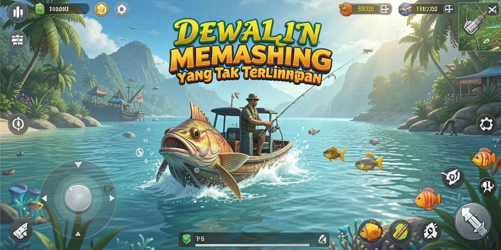 Screenshot gameplay DEWALIN menampilkan suasana memancing yang menegangkan.