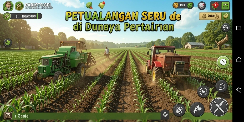 Screenshot PARISTOGEL menampilkan gameplay pertanian yang menarik dan penuh warna.