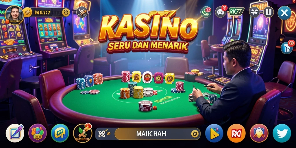 Tampilan gameplay RK77 dalam suasana kasino yang seru.